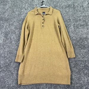 Gap Sweater Dress Womens Medium Brown Collared Henley Knit Long Sleeve Pullover